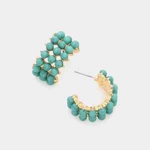 NWT/New Simulated Turquoise Beaded Cluster Hoop Earrings by “ruff-skch” - NYC